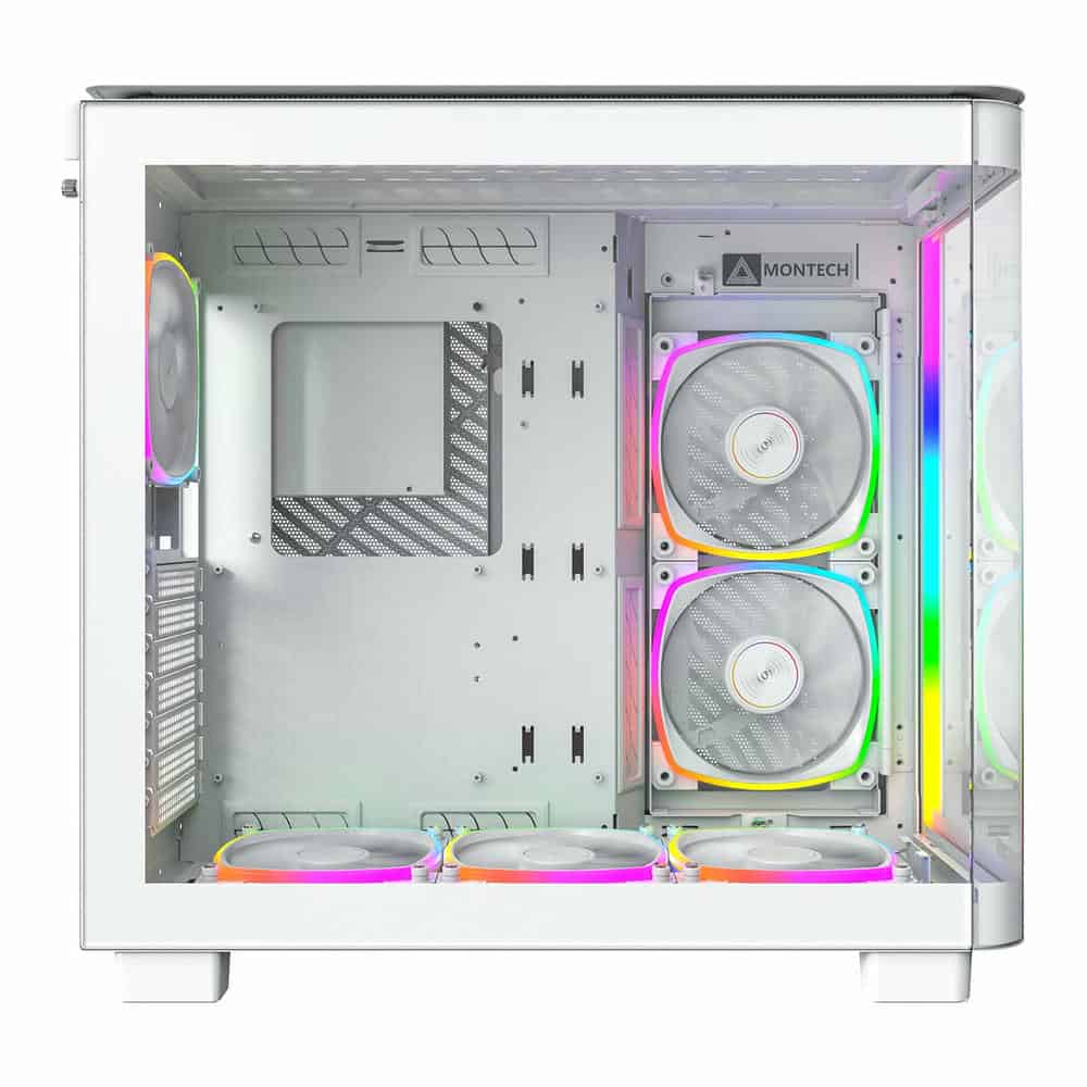 (image for) Montech KING 95 PRO White Dual Chamber Mid Tower PC Case with 6 ARGB Fans + 10 Port ARGB Hub